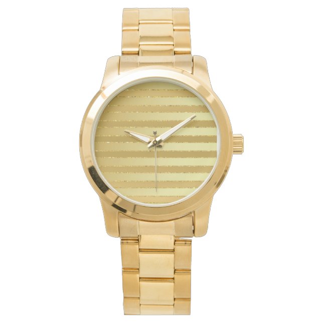 Mannen Monogram chique gestreepte gouden glitter Horloge (Voorkant)