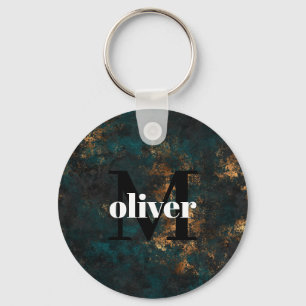 Mannen monogram goud en zee Blauwgroen  Sleutelhanger