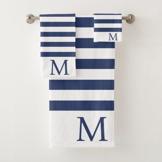 Mannen-monogram Initiaal Blauw-witte strepen Bad Handdoek (Insitu)