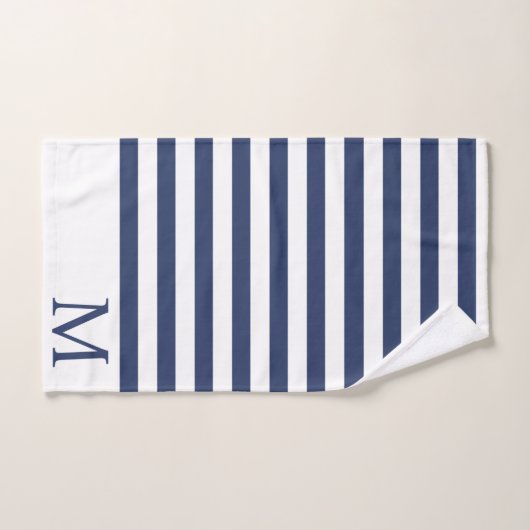 Mannen-monogram Initiaal Blauw-witte strepen Bad Handdoek (Handdoek)