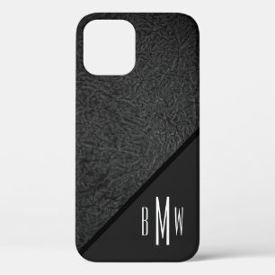 Mannen Monogram Modern Black Textielpatroon afdruk iPhone 12 Hoesje