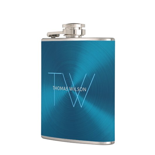 Mannen Monogram Modern minimalistisch Metallic Bla Heupfles (Links)