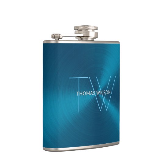 Mannen Monogram Modern minimalistisch Metallic Bla Heupfles (Rechts)