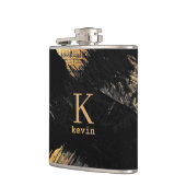 Mannen monogram modern zwart goud gepersonaliseerd heupfles (Links)