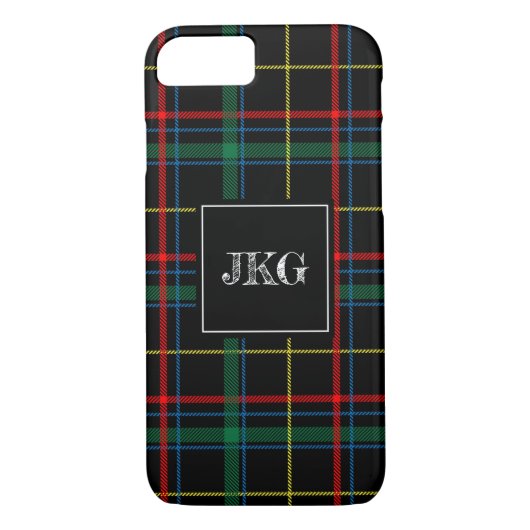 Mannen Monogrammed Moderne Black Green Pset Check Case-Mate iPhone Case (Achterkant)