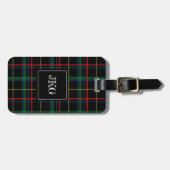 Mannen Monogrammen Modern Black Green Pset Tartan Bagagelabel (Voorkant horizontaal)