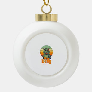 Mannen Moo Deng_ Schattige Baby Hippo Retro Sunset Keramische Bal Ornament