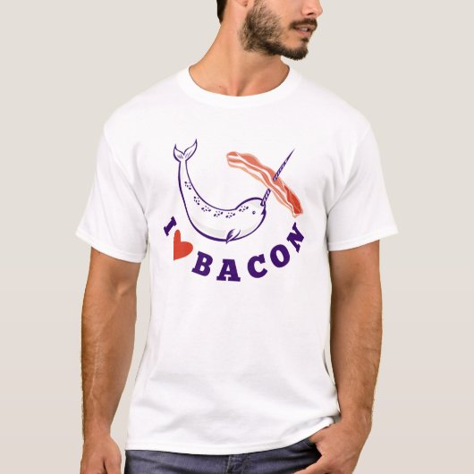 Mannen Narwhale-walvis waar ik van hou, Bacon T-Sh T-shirt (Voorkant)