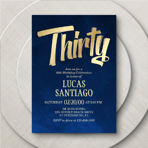 Mannen Navy Gold uitnodiging voor 30e verjaardag