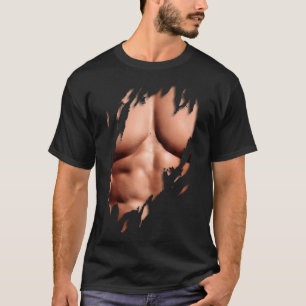 Mannen nep borstspieren gescheurd Six Pack Gym F T-shirt