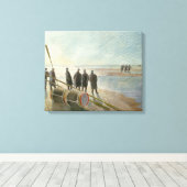 Mannen op het strand (gevaarlijk werk bij lage tem canvas afdruk (Insitu (Houten vloer))