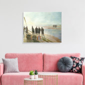 Mannen op het strand (gevaarlijk werk bij lage tem canvas afdruk (Insitu (Woonkamer))