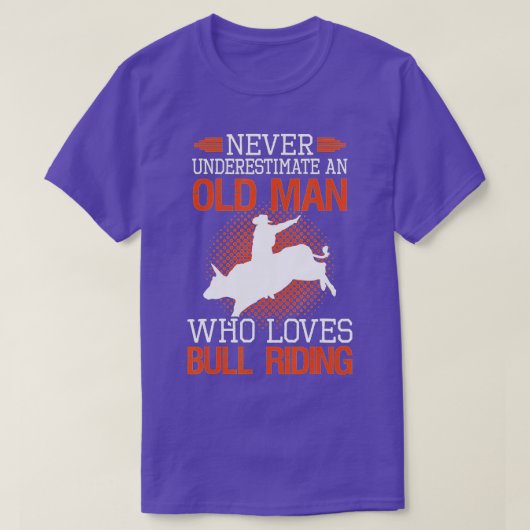 Mannen oud Man houdt Bull Rider T-shirt (Design voorkant)