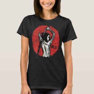 Mannen Oude Japanse arrior op de achterste retrofl T-shirt