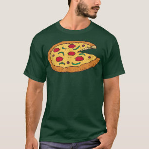 Mannen paar ontbrekende stukjes pizza en dunne gra t-shirt