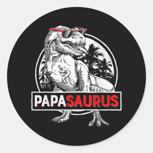 Mannen Papasaurus T Rex Dinosaur Funny Vaderdag Ronde Sticker (Voorkant)