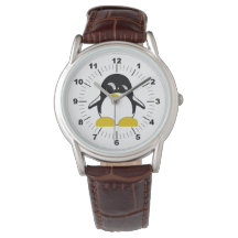 Mannen Penguin Klassiek Bruin Lederen Riemhorloge