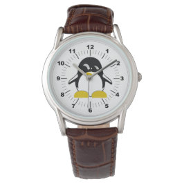 Mannen Penguin Klassiek Bruin Lederen Riemhorloge Horloge