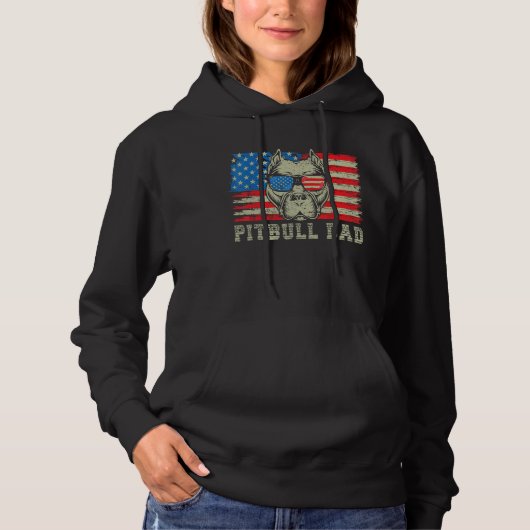 Mannen Pitbull Pap American Pit Bull Dog ons Vlag Hoodie (Voorkant)