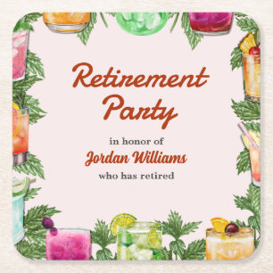 Mannen Retirement Zomer Achtertuin Cocktail Party Vierkante Kartonnen Onderzetter