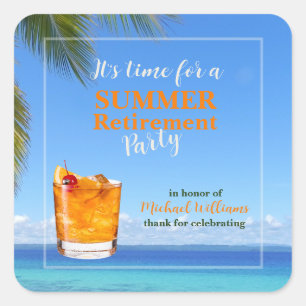 Mannen Retirement Zomer Ocean Cocktail Party Vierkante Sticker