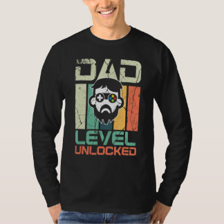 Mannen Retro Papa Niveau ontgrendeld Papa Gamer Pa T-shirt