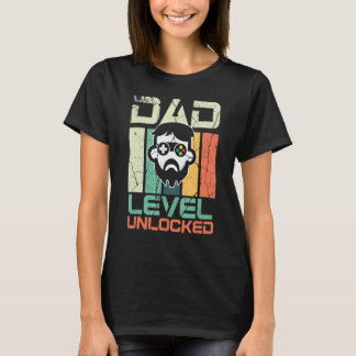 Mannen Retro Papa Niveau ontgrendeld Papa Gamer Pa T-shirt