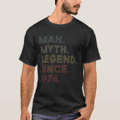 Mannen retrokleuren Man Myth Legend sinds 1974 T-shirt (Voorkant)