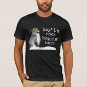 Mannen rockhopper pinguïn "hey ik hoppin" shirt (Voorkant)