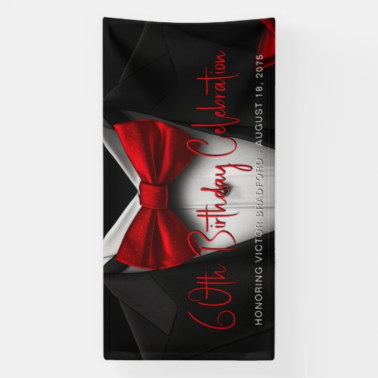 Mannen Rode Zwarte Tuxedo Verjaardagsfeestbanner Spandoek (Verticaal)