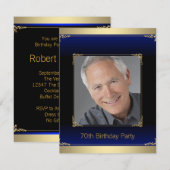 Mannen Royal Blue en Gold verjaardagsfeest Kaart (Voorkant / Achterkant)