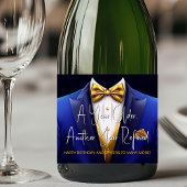 Mannen Royal Blue Gold Tuxedo Verjaardag Champagne Sparkling Wijnetiket