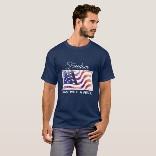 Mannen Shirt Amerikaanse vlagvrijheid kwam met pri (Voorkant volledig)