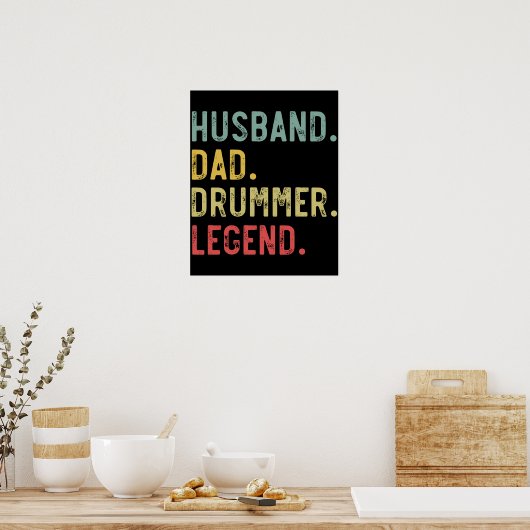 Mannen Shirt Echtgenoot Pap Drummer Legend Poster (Keuken)
