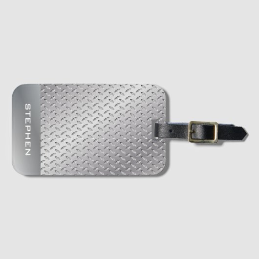 Mannen Silver Metallic Monogram Minimalist Bagagelabel (Voorkant (horizontaal))