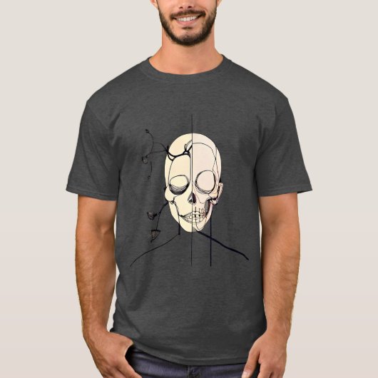 Mannen Skull Line Art T Shirt - Abstract skelet (Voorkant)
