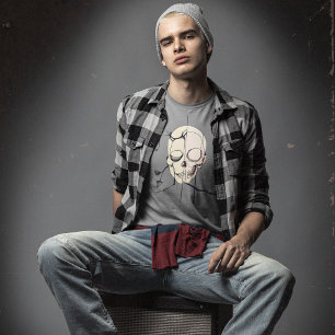 Mannen Skull Line Art T Shirt - Abstract skelet