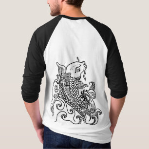 Mannen sleeve raglan t-shirt koi fish
