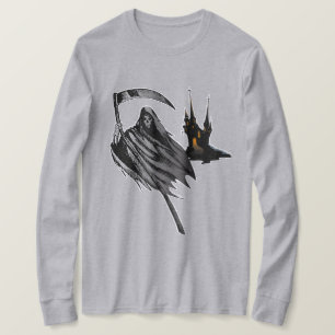 Mannen Spooky Grim Reaper Castle Halloween Shirt