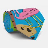 Mannen Stropdas Roze Flamingo en Palm Trees (Opgerold)