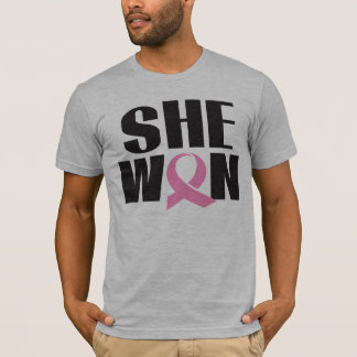 Mannen T-shirt Breast kanker SHE WON roze lint