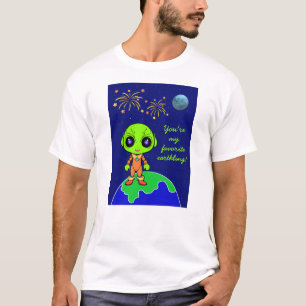 Mannen-T-shirt met alien en vuurwerk van JoImages T-shirt