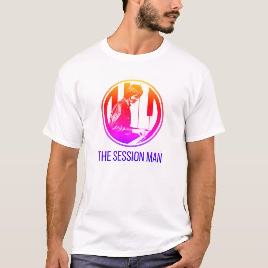 Mannen-T-Shirt met het Sessie Man ontwerp (kleur) T-shirt (Voorkant)