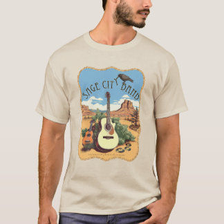 Mannen t-shirt met Sage City-band logo.