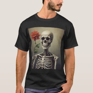 Mannen T-shirt - Skeletportret met Roos