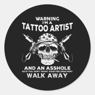 Mannen Tattoo Artiest Skull Graphic Tattoo Artist Ronde Sticker