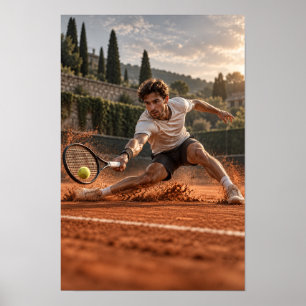 Mannen Tennis Klei Court Muurkunst – Dynamisch Gli Poster