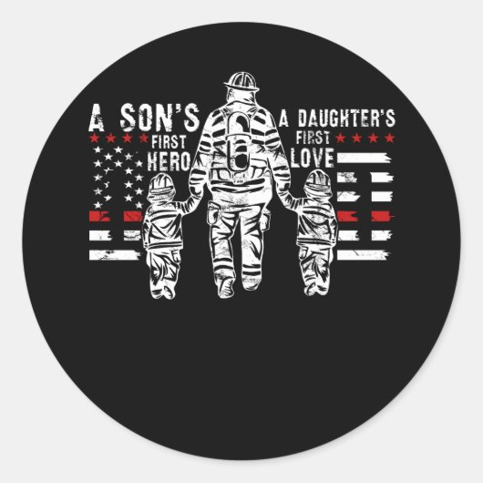 Mannen Trotse Brandweerman Pap Papa Brandweerman P Ronde Sticker (Voorkant)