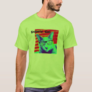 Mannen TShirt Green Smarty Cat Glasses
