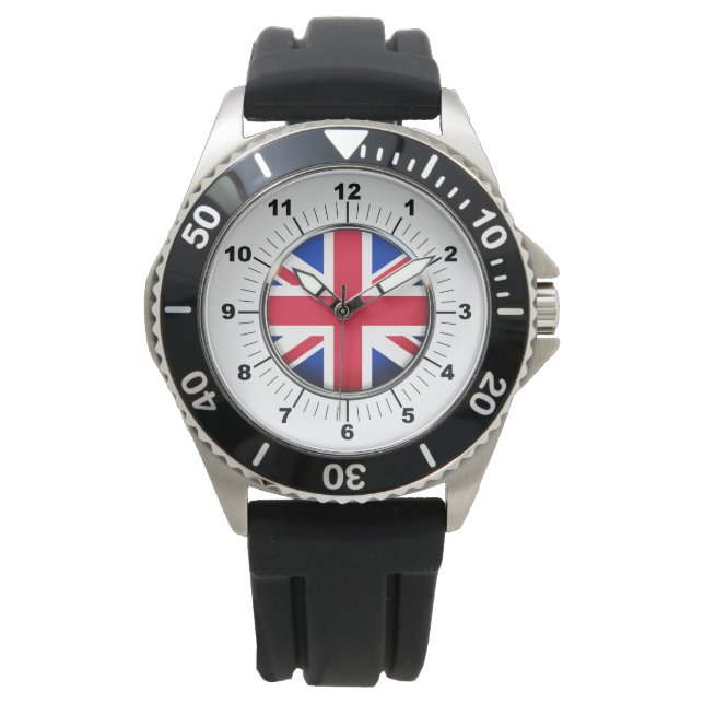 Mannen UK Flag Protector Zwart Rubberen horloge (Voorkant)